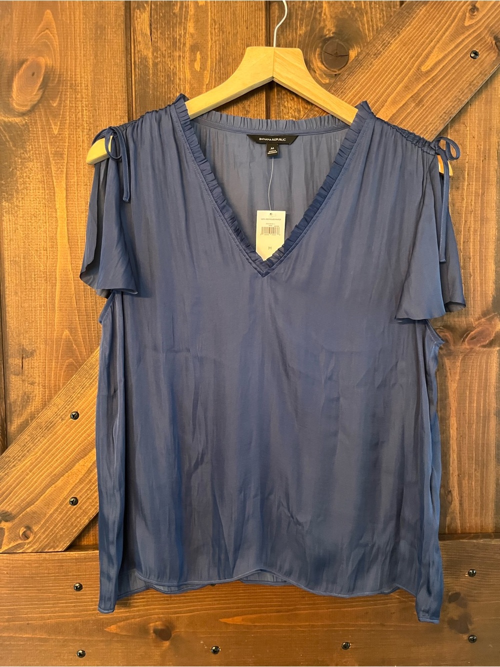 Banana Republic Blue Cold-Shoulder V-Neck Blouse- NEW WITH TAGS- medium